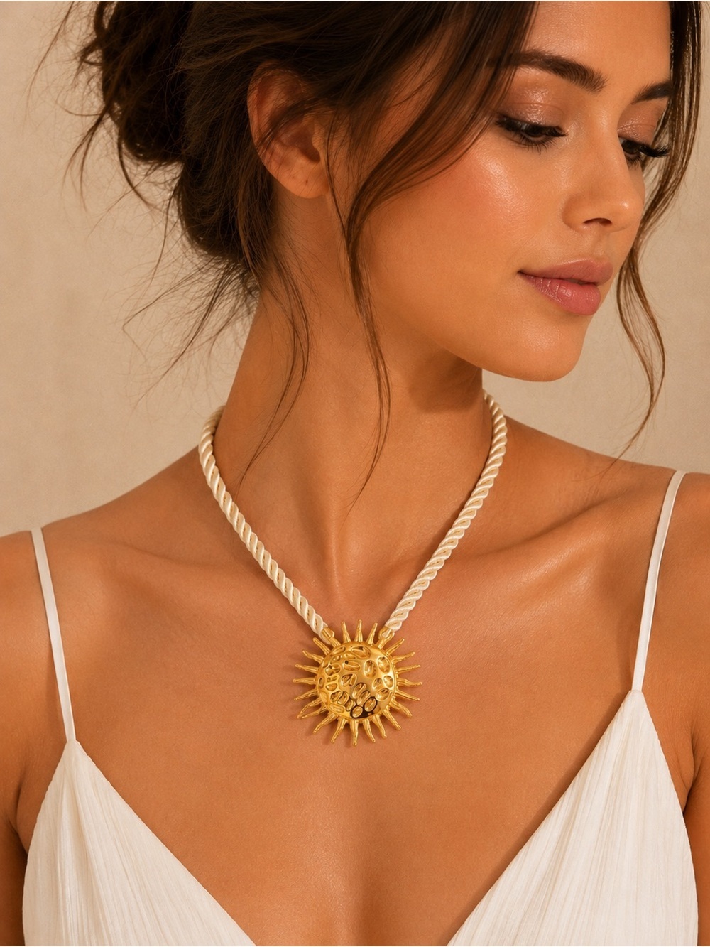 Sun Gold Cream Pendant Necklace